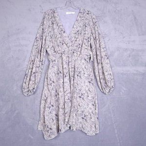 Floret Studios Womens A Line Dress Yellow Lavender Floral Long‎ Sleeve M New